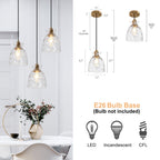 Suspension Elisie, style moderne du milieu du siècle, 1 lumière, verre en cascade, dôme martelé, éclairage pour îlot de cuisine, salle à manger