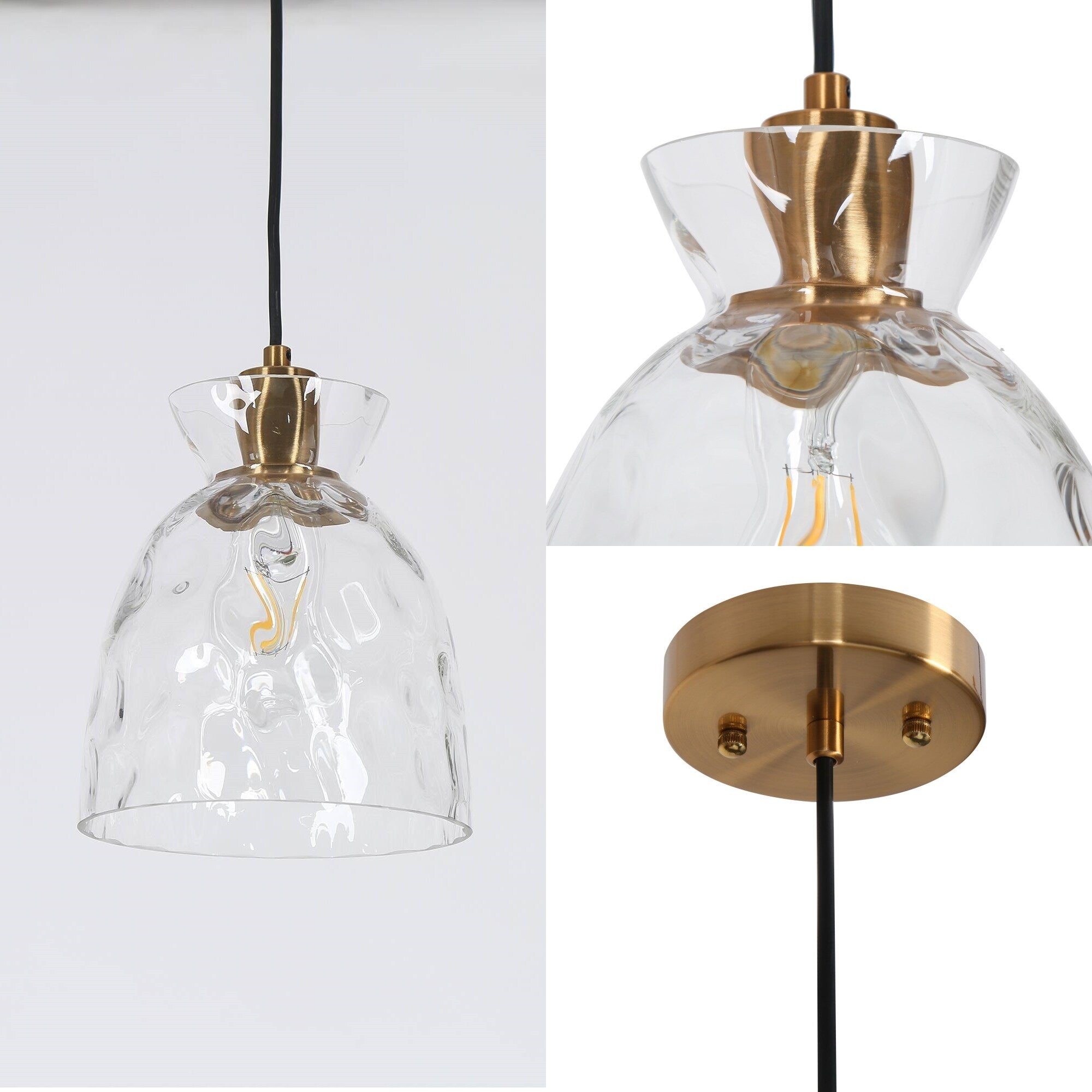 Suspension Elisie, style moderne du milieu du siècle, 1 lumière, verre en cascade, dôme martelé, éclairage pour îlot de cuisine, salle à manger