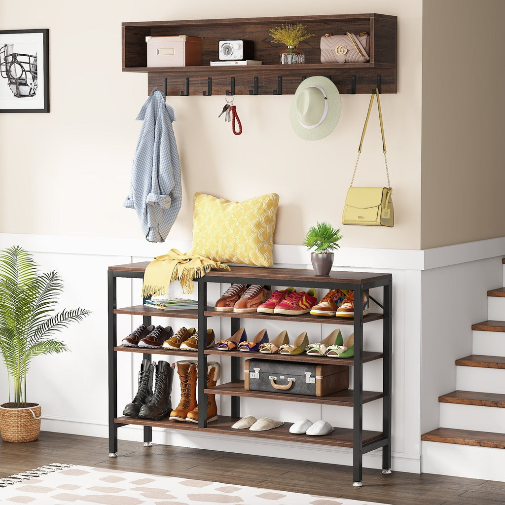 Ensemble porte-manteau et banc à chaussures pour entrée, porte-manteau et rangement à chaussures style industriel