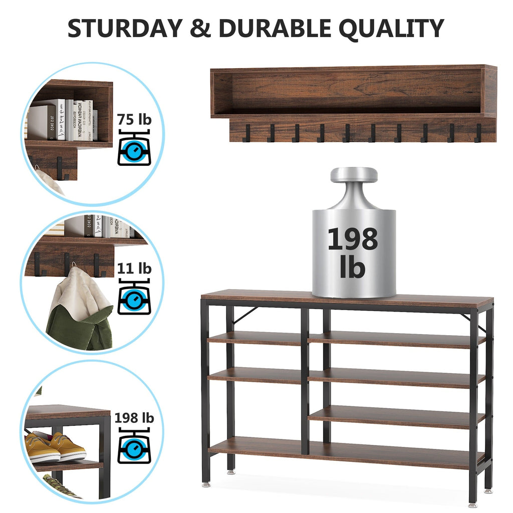 Ensemble porte-manteau et banc à chaussures pour entrée, porte-manteau et rangement à chaussures style industriel