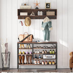 Ensemble porte-manteau et banc à chaussures pour entrée, porte-manteau et rangement à chaussures style industriel