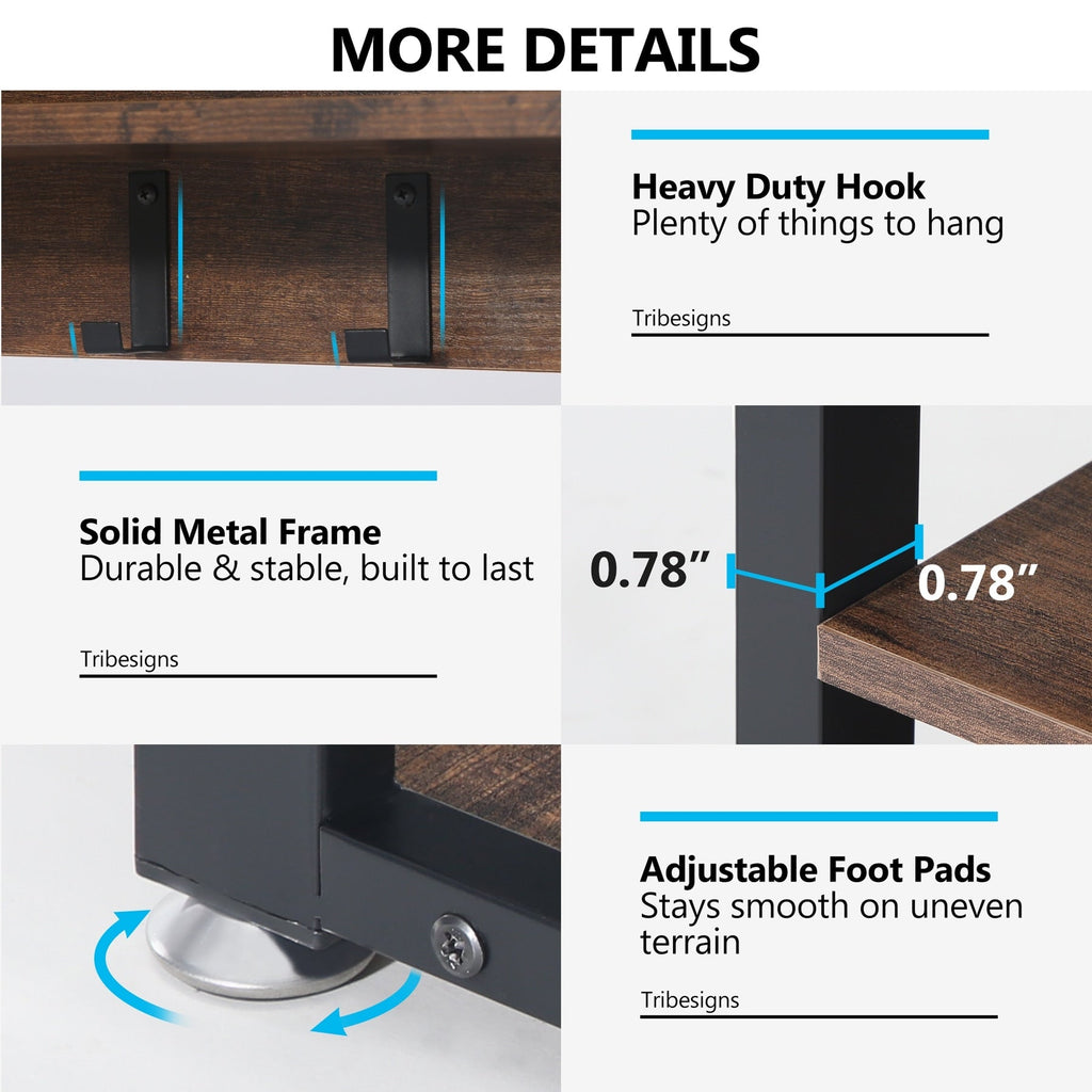 Ensemble porte-manteau et banc à chaussures pour entrée, porte-manteau et rangement à chaussures style industriel