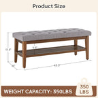 Banc à chaussures d'entrée, banc de rangement, tissu et bois massif, banc rembourré de 109 cm (43 pouces) pour salon et chambres à coucher