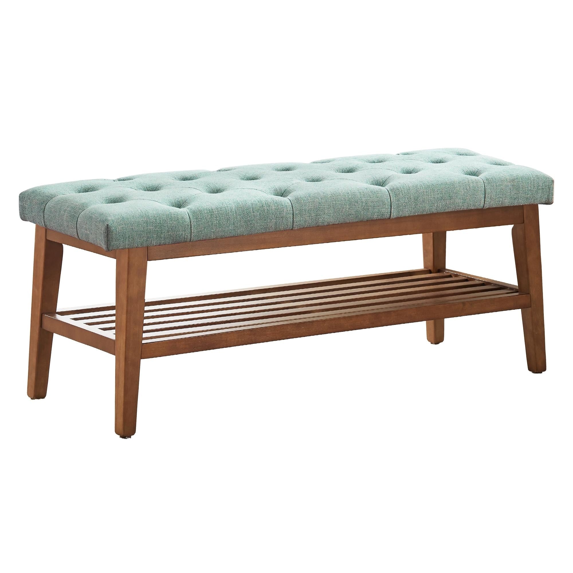 Banc à chaussures d'entrée, banc de rangement, tissu et bois massif, banc rembourré de 109 cm (43 pouces) pour salon et chambres à coucher