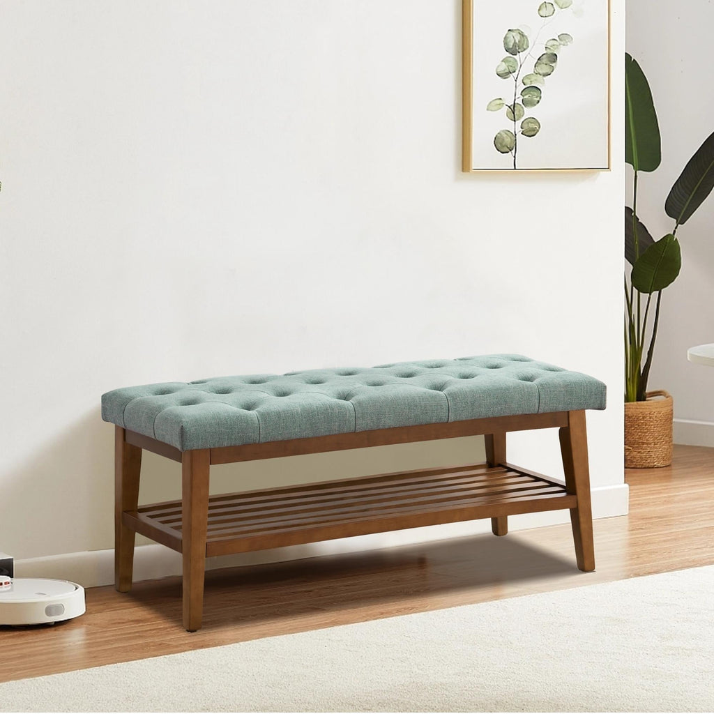 Banc à chaussures d'entrée, banc de rangement, tissu et bois massif, banc rembourré de 109 cm (43 pouces) pour salon et chambres à coucher