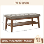 Banc à chaussures d'entrée, banc de rangement, tissu et bois massif, banc rembourré de 109 cm (43 pouces) pour salon et chambres à coucher