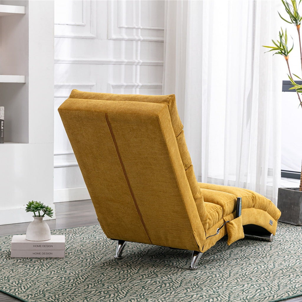 Fauteuil de massage ergonomique en lin, inclinable et capitonné, avec télécommande et 5 modes de vibration