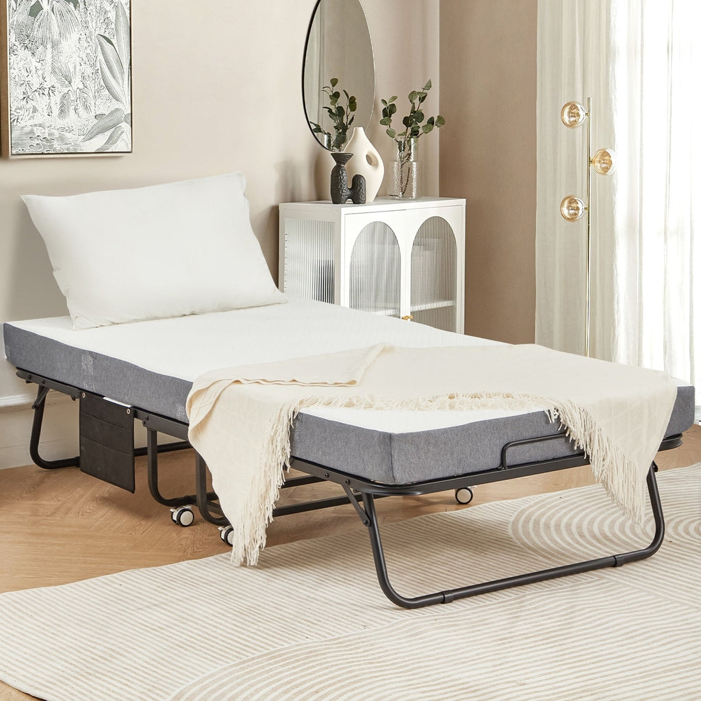 Lit pliant Erommy avec matelas en mousse à mémoire de forme : lit d'appoint portable et pliable pour adultes avec matelas luxueux en mousse à mémoire de forme de 5 pouces.