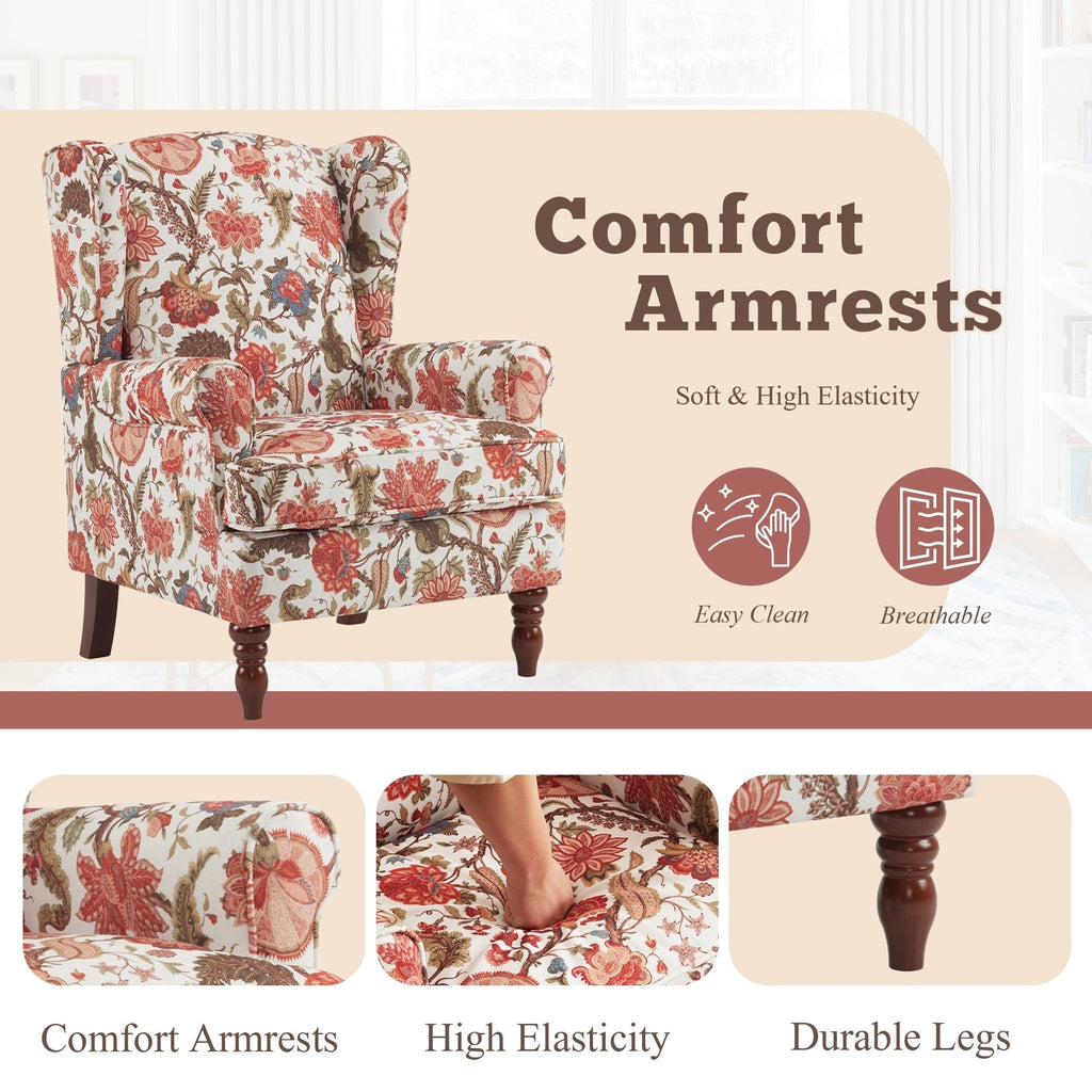 Fauteuil d'appoint moderne Erommy, fauteuil à dossier haut, canapé simple recouvert de tissu avec boutons et pieds en bois pour salon.