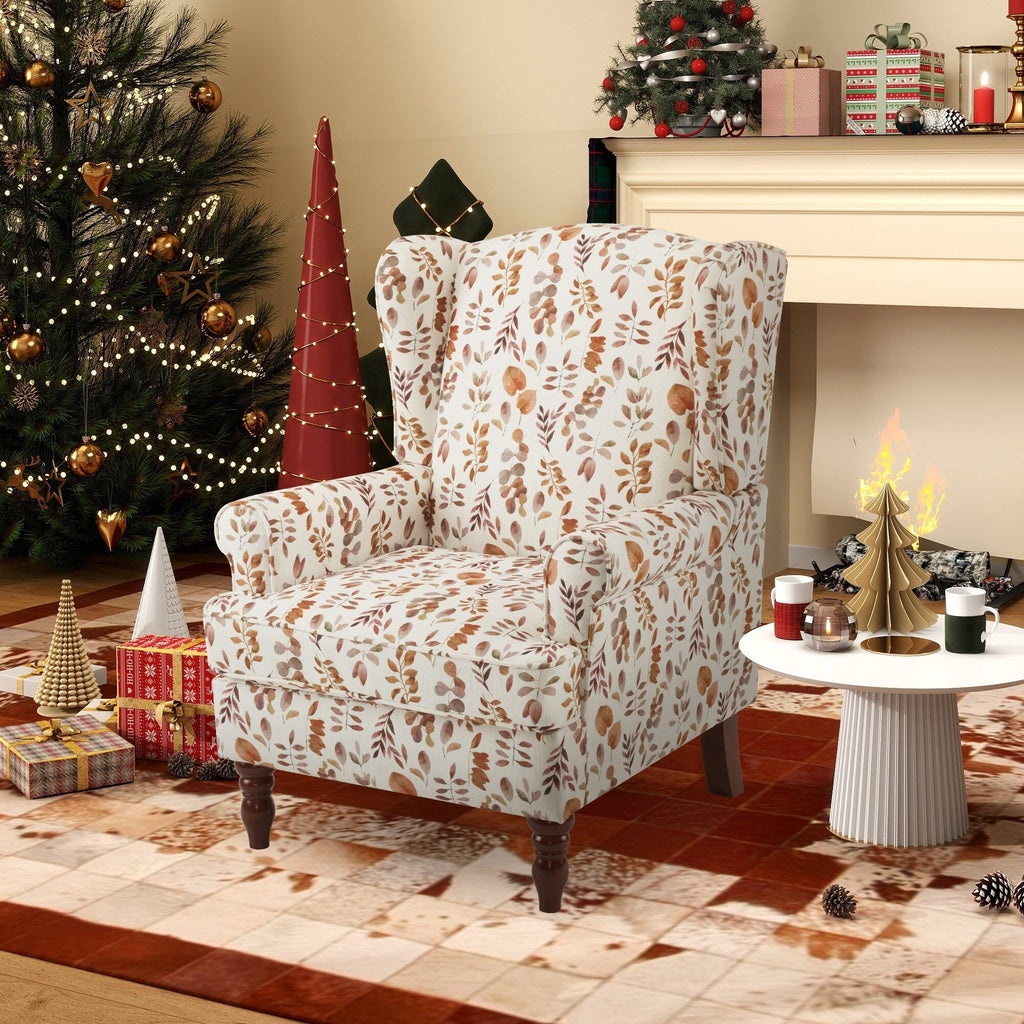 Fauteuil d'appoint moderne Erommy, fauteuil à dossier haut, canapé simple recouvert de tissu avec boutons et pieds en bois pour salon.