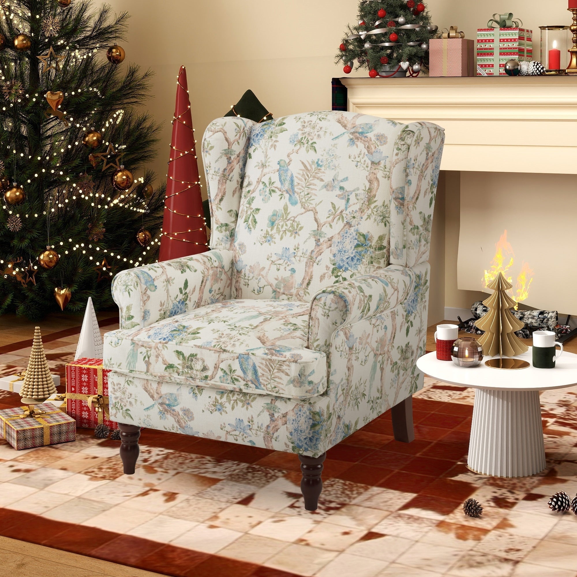 Fauteuil d'appoint moderne Erommy, fauteuil à dossier haut, canapé simple recouvert de tissu avec boutons et pieds en bois pour salon.