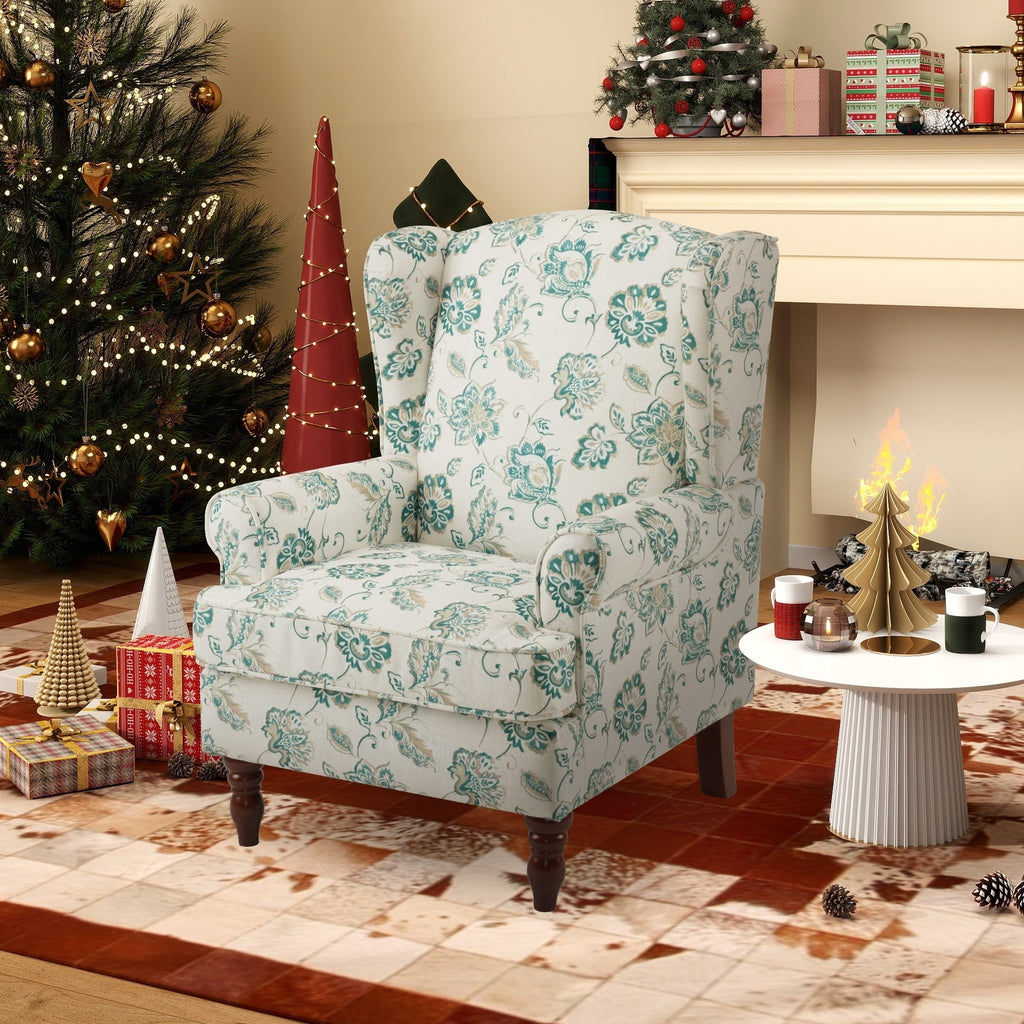 Fauteuil d'appoint moderne Erommy, fauteuil à dossier haut, canapé simple recouvert de tissu avec boutons et pieds en bois pour salon.