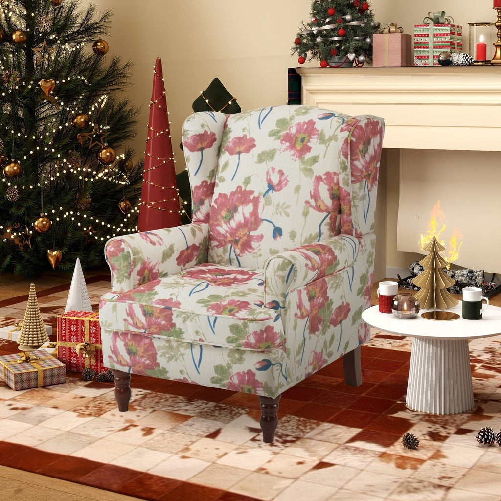 Fauteuil d'appoint moderne Erommy, fauteuil à dossier haut, canapé simple recouvert de tissu avec boutons et pieds en bois pour salon.