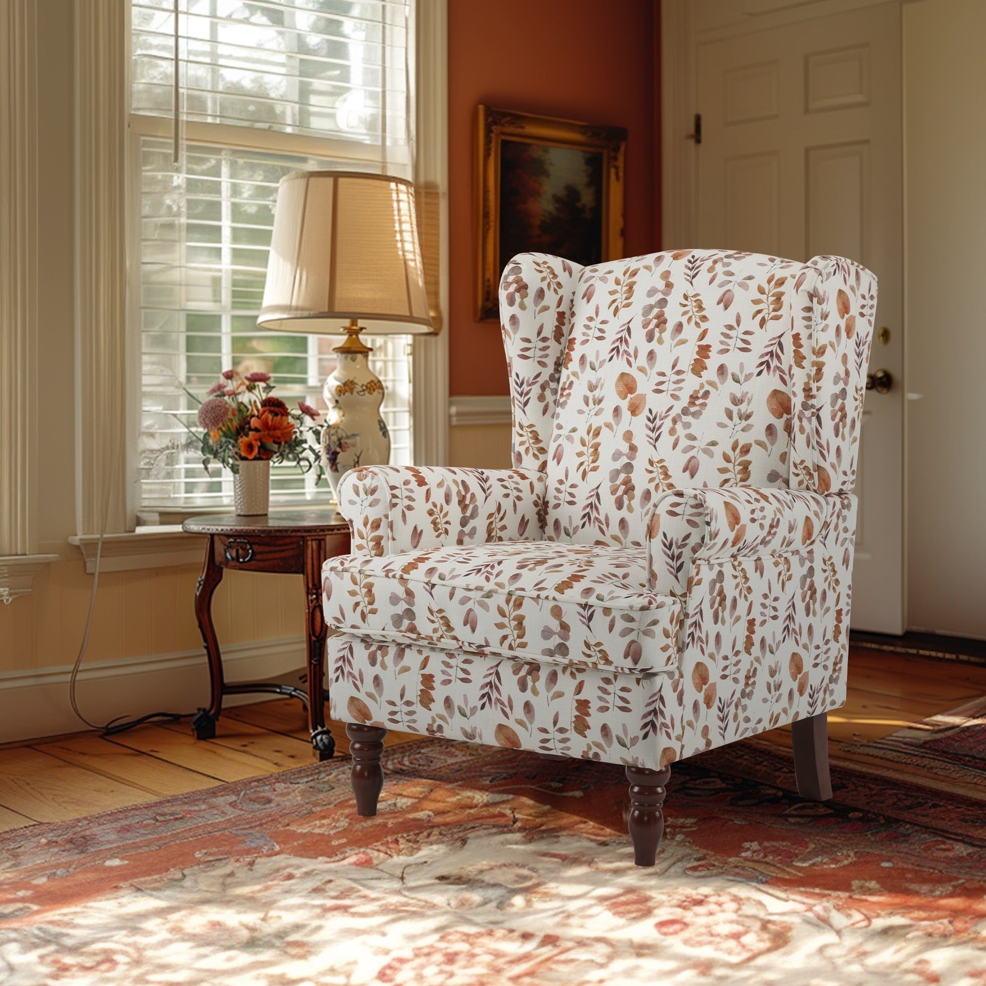 Fauteuil d'appoint moderne Erommy, fauteuil à dossier haut, canapé simple recouvert de tissu avec boutons et pieds en bois pour salon.