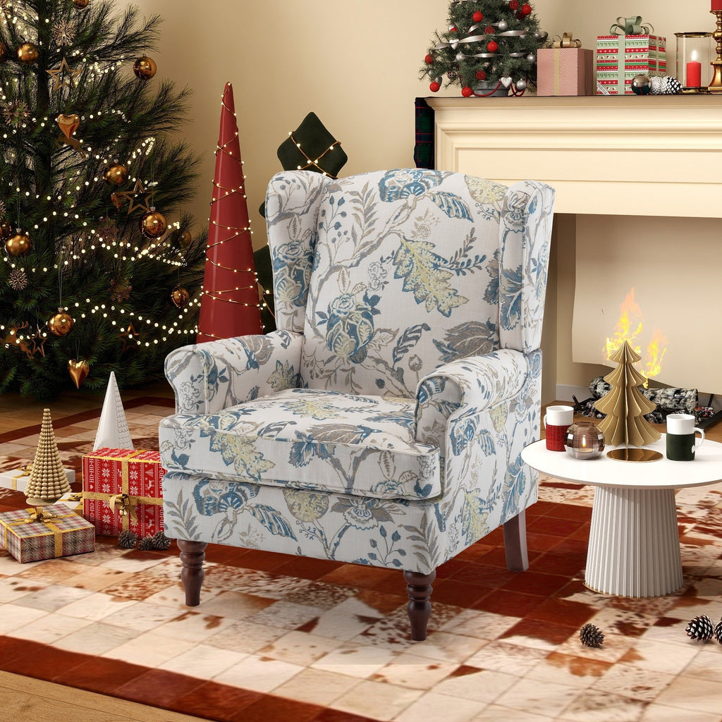 Fauteuil d'appoint moderne Erommy, fauteuil à dossier haut, canapé simple recouvert de tissu avec boutons et pieds en bois pour salon.