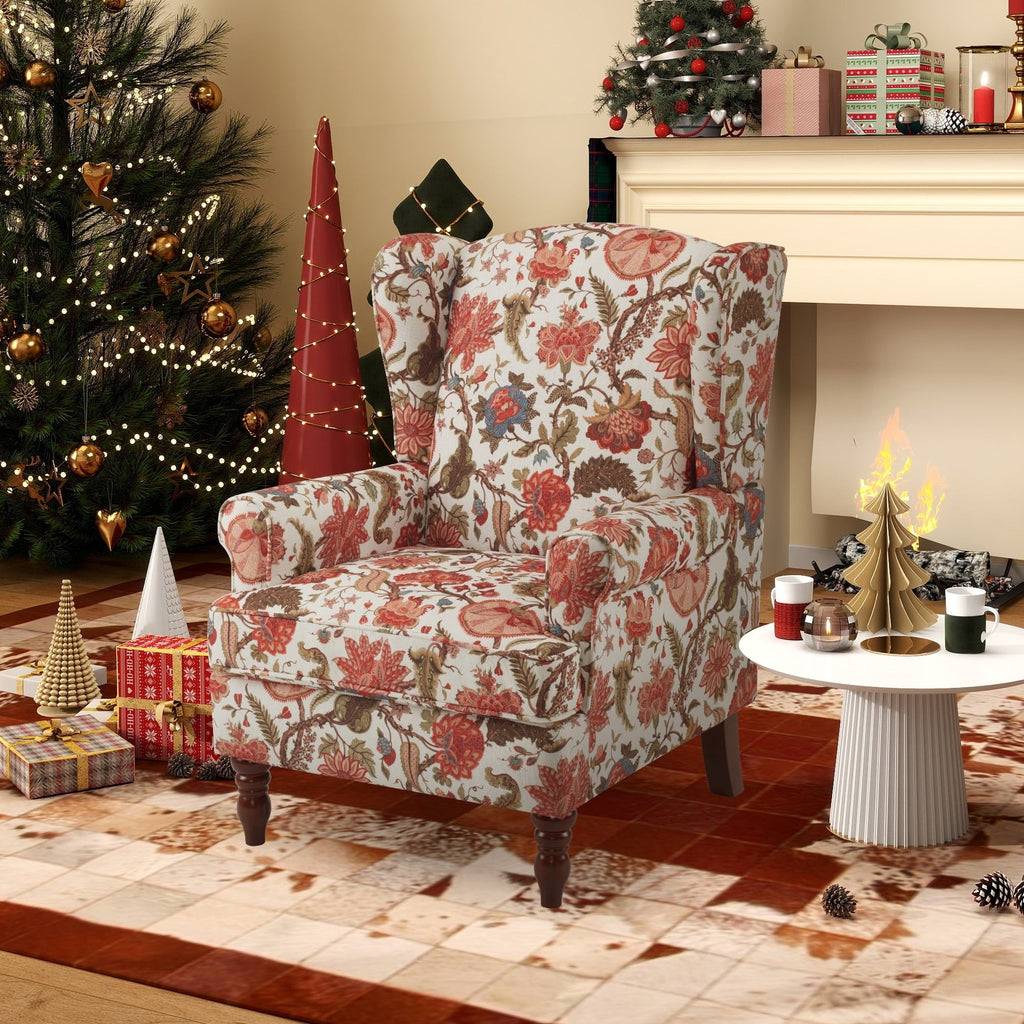 Fauteuil d'appoint moderne Erommy, fauteuil à dossier haut, canapé simple recouvert de tissu avec boutons et pieds en bois pour salon.