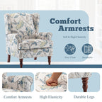 Fauteuil d'appoint moderne Erommy, fauteuil à dossier haut, canapé simple recouvert de tissu avec boutons et pieds en bois pour salon.