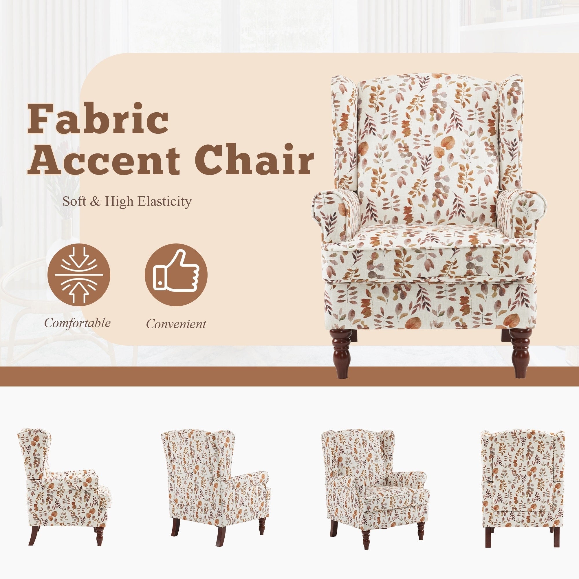 Fauteuil d'appoint moderne Erommy, fauteuil à dossier haut, canapé simple recouvert de tissu avec boutons et pieds en bois pour salon.