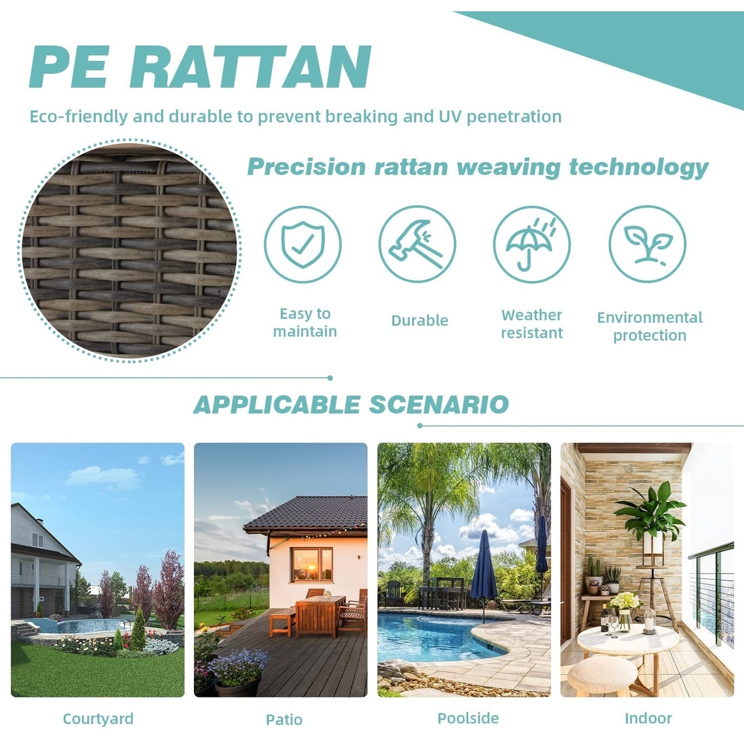 Erommy Ensemble de chaises de patio pivotantes à 360° avec coussins épais, table basse en verre trempé pour jardin, cour arrière