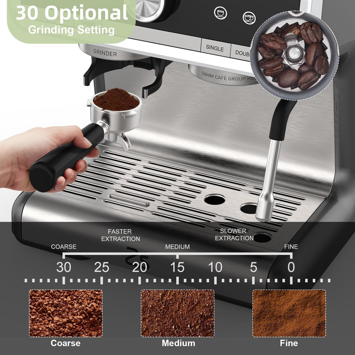 Machine à café expresso, avec broyeur, réservoir d'eau de 2,8 L