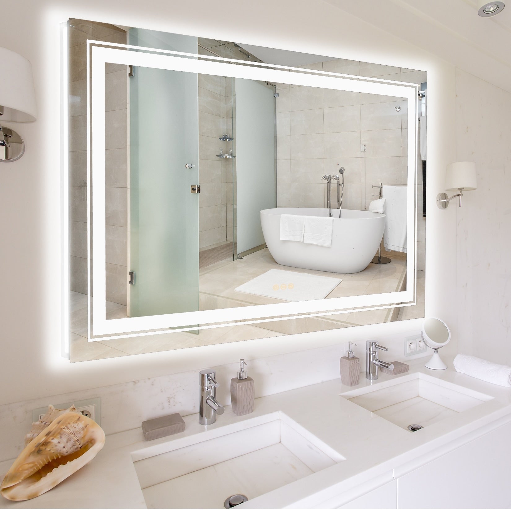 Grand miroir de salle de bain à éclairage LED, anti-buée, pour meuble-lavabo, 3 couleurs