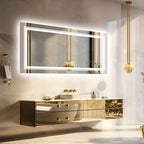 Grand miroir de salle de bain à éclairage LED, anti-buée, pour meuble-lavabo, 3 couleurs