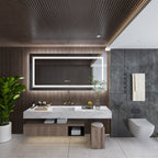 Grand miroir de salle de bain à éclairage LED, anti-buée, pour meuble-lavabo, 3 couleurs