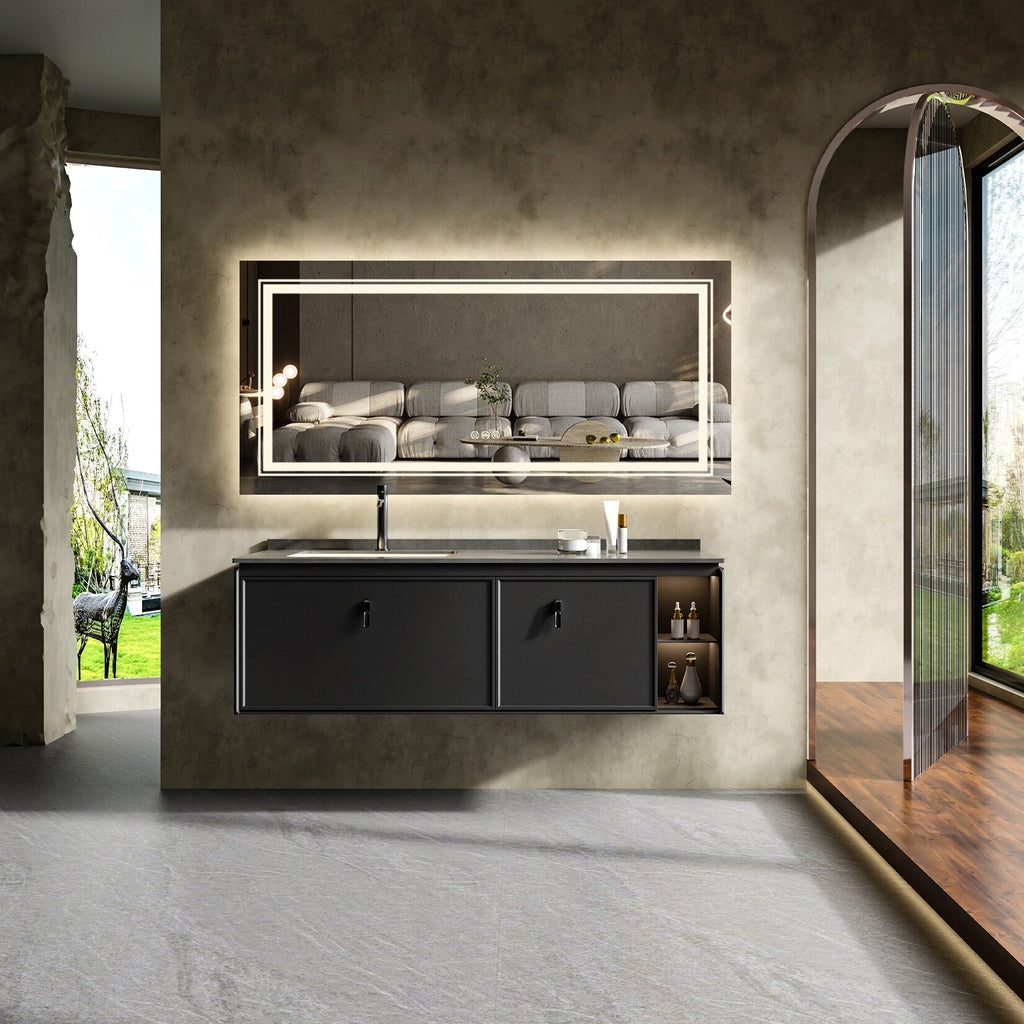 Grand miroir de salle de bain à éclairage LED, anti-buée, pour meuble-lavabo, 3 couleurs