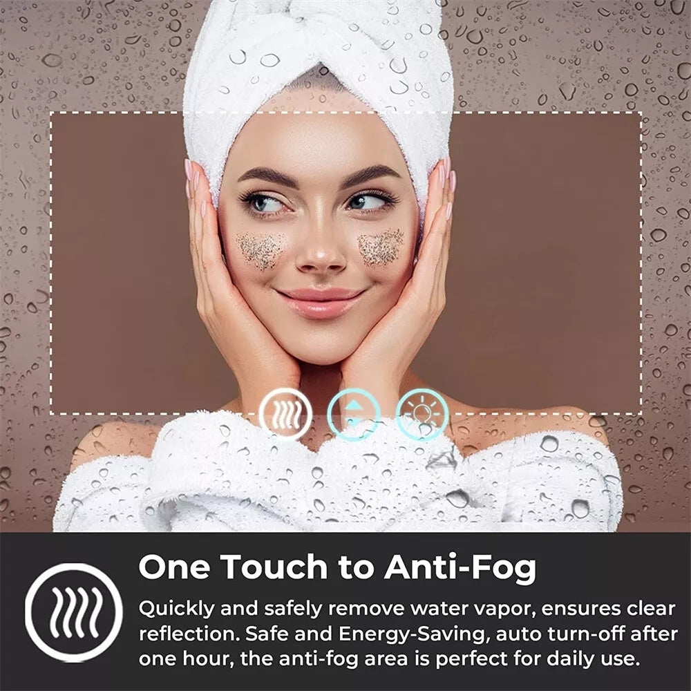 Grand miroir de salle de bain à éclairage LED, anti-buée, pour meuble-lavabo, 3 couleurs