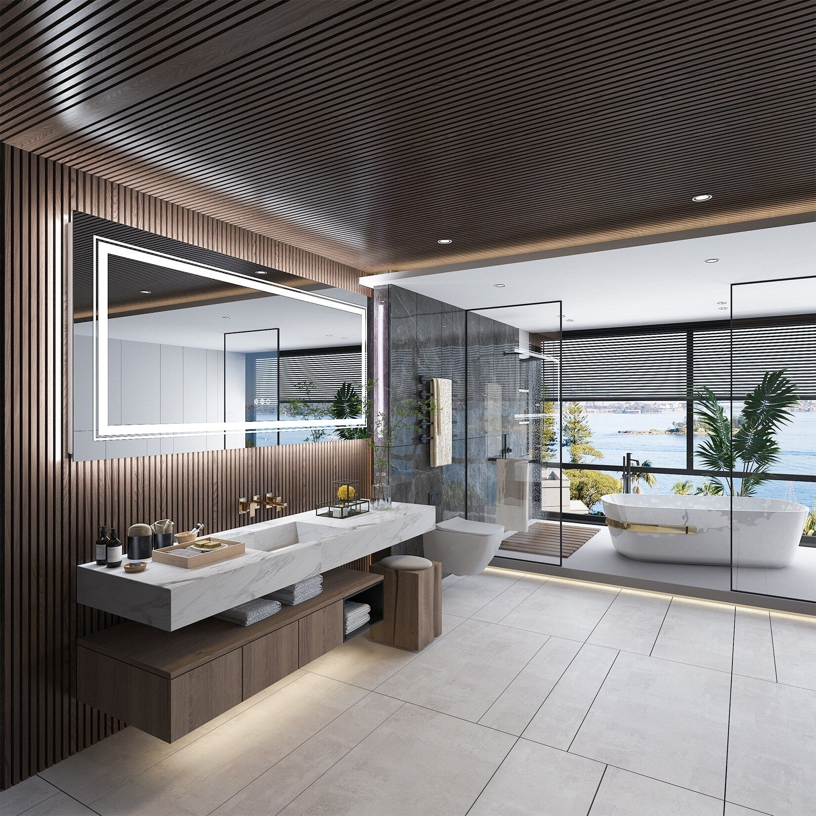 Grand miroir de salle de bain à éclairage LED, anti-buée, pour meuble-lavabo, 3 couleurs