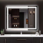 Grand miroir de salle de bain à éclairage LED, anti-buée, pour meuble-lavabo, 3 couleurs