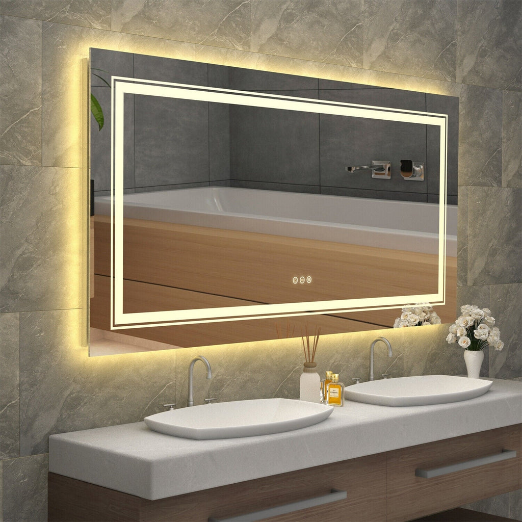 Grand miroir de salle de bain à éclairage LED, anti-buée, pour meuble-lavabo, 3 couleurs