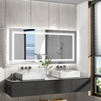 Grand miroir de salle de bain à éclairage LED, anti-buée, pour meuble-lavabo, 3 couleurs