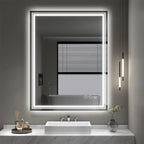 Grand miroir de salle de bain à éclairage LED, anti-buée, pour meuble-lavabo, 3 couleurs