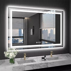 Grand miroir de salle de bain à éclairage LED, anti-buée, pour meuble-lavabo, 3 couleurs