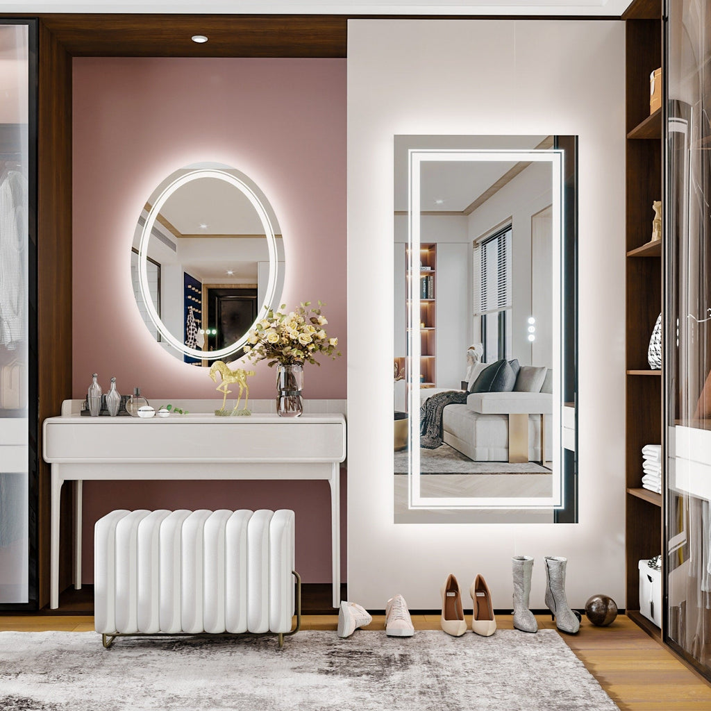 Grand miroir de salle de bain à éclairage LED, anti-buée, pour meuble-lavabo, 3 couleurs