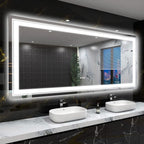 Grand miroir de salle de bain à éclairage LED, anti-buée, pour meuble-lavabo, 3 couleurs