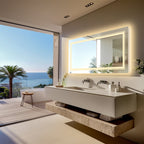 Grand miroir de salle de bain à éclairage LED, anti-buée, pour meuble-lavabo, 3 couleurs