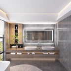 Grand miroir de salle de bain à éclairage LED, anti-buée, pour meuble-lavabo, 3 couleurs