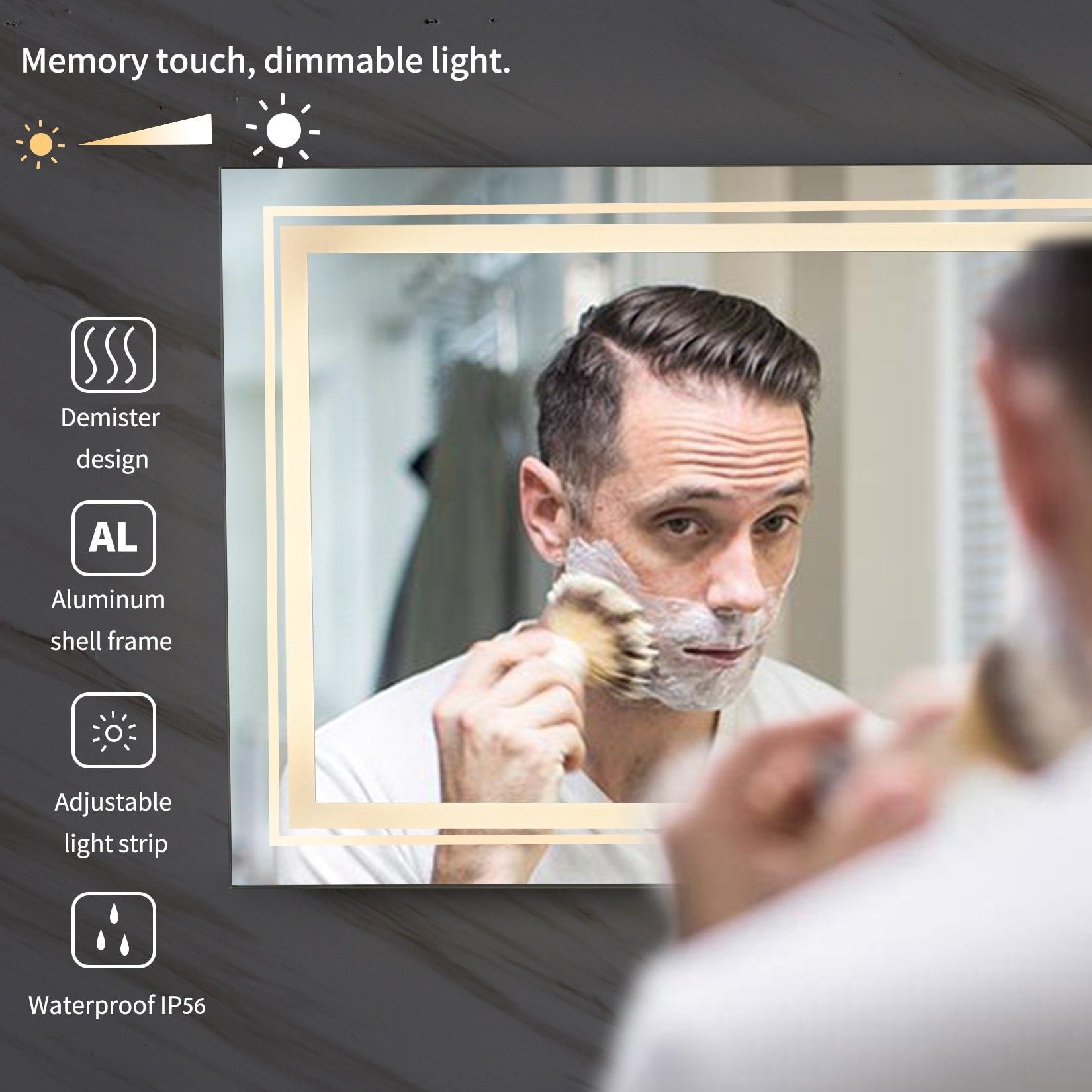 Grand miroir de salle de bain à éclairage LED, anti-buée, pour meuble-lavabo, 3 couleurs