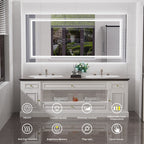 Grand miroir de salle de bain à éclairage LED, anti-buée, pour meuble-lavabo, 3 couleurs