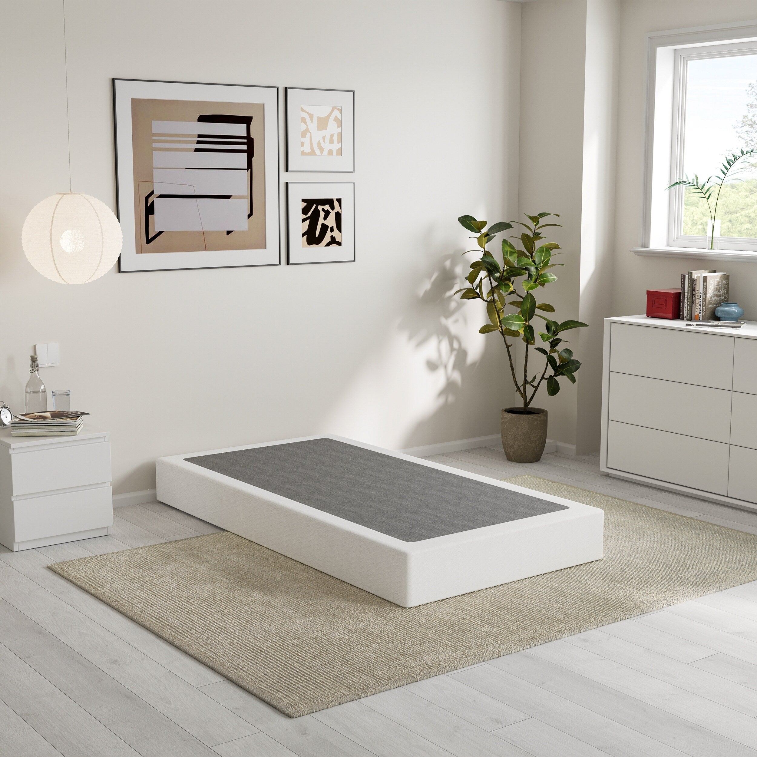 Ressort métallique à profil bas de 5 pouces, structure robuste avec revêtement gris.