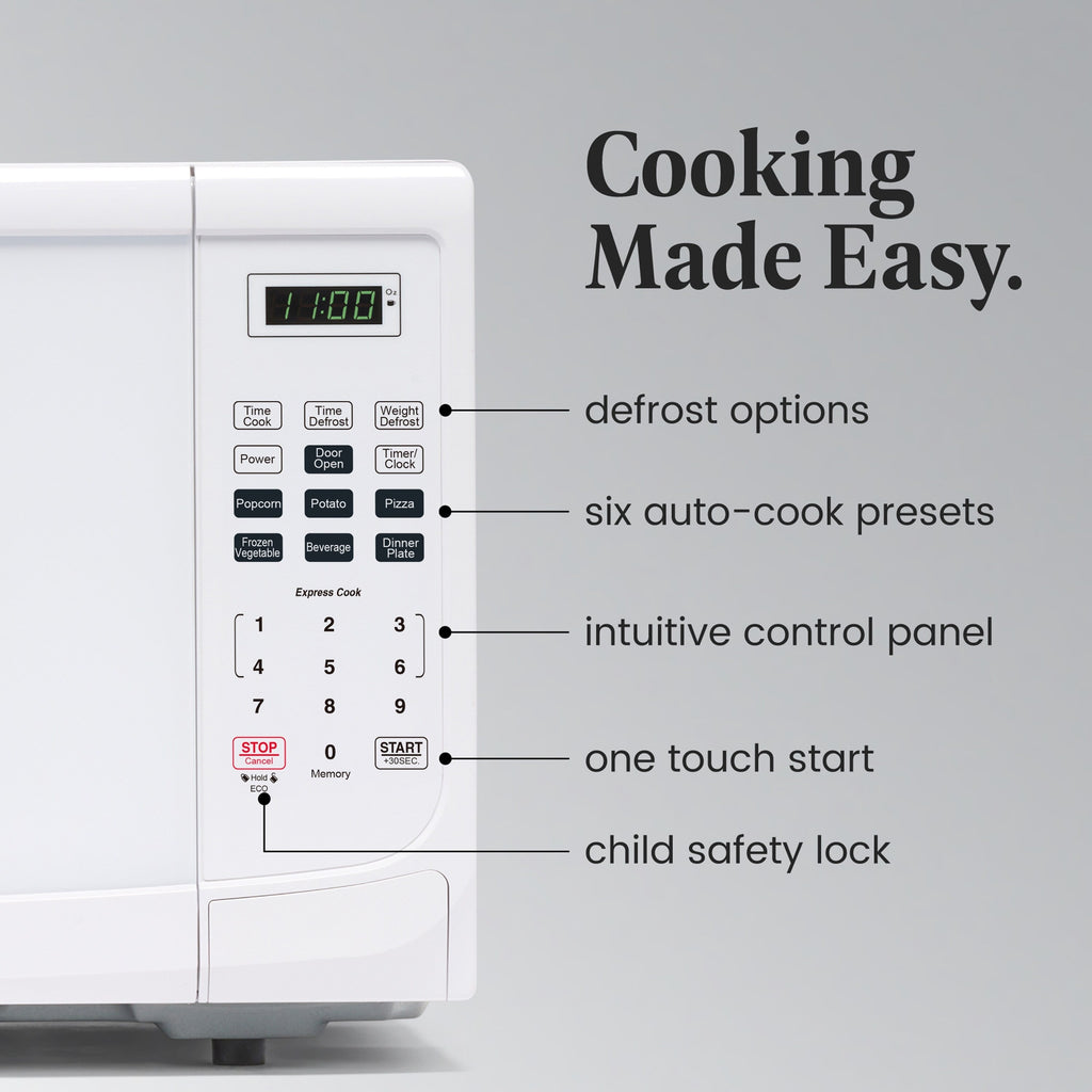 Four à micro-ondes de comptoir Farberware de 1000 watts et 1,1 pi³ avec éclairage LED et verrouillage enfant.