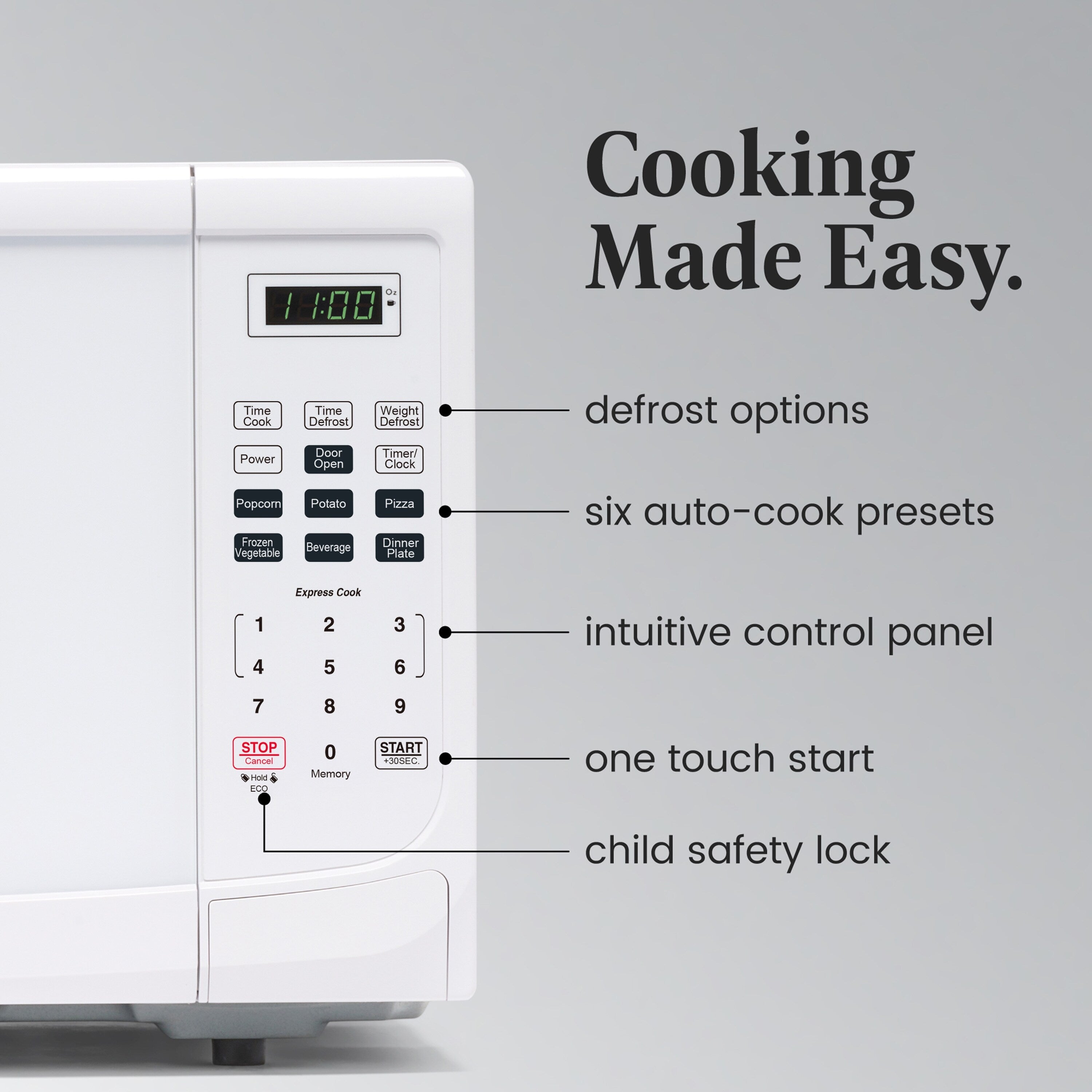 Four à micro-ondes de comptoir Farberware de 1000 watts et 1,1 pi³ avec éclairage LED et verrouillage enfant.