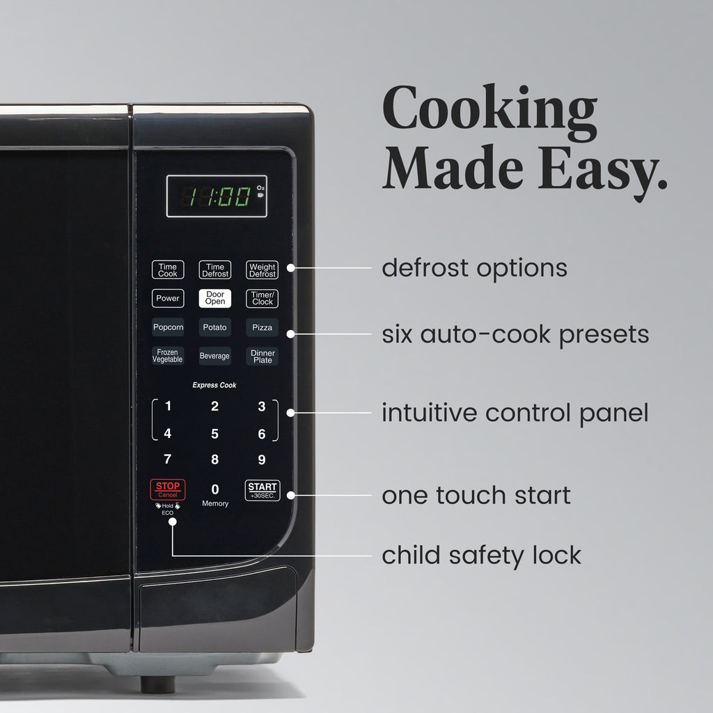 Four à micro-ondes de comptoir Farberware de 1000 watts et 1,1 pi³ avec éclairage LED et verrouillage enfant.