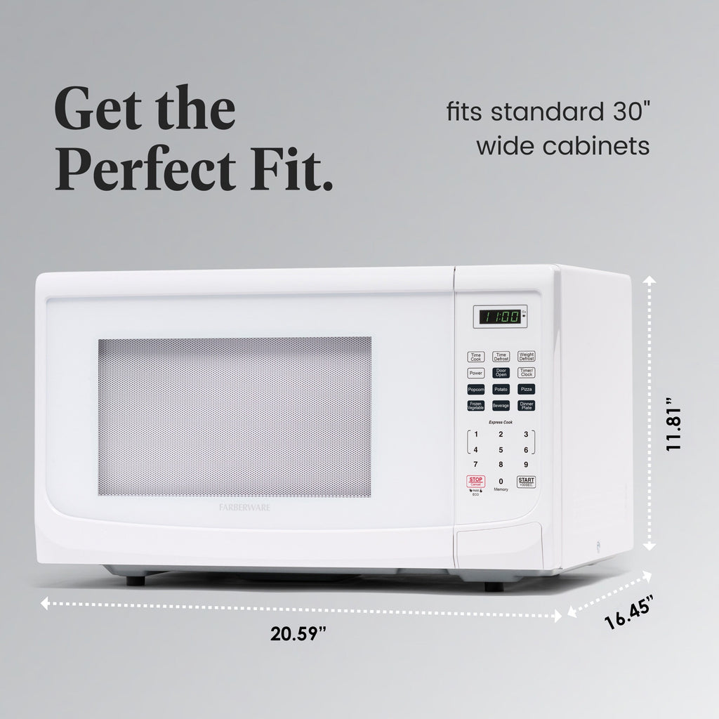 Four à micro-ondes de comptoir Farberware de 1000 watts et 1,1 pi³ avec éclairage LED et verrouillage enfant.