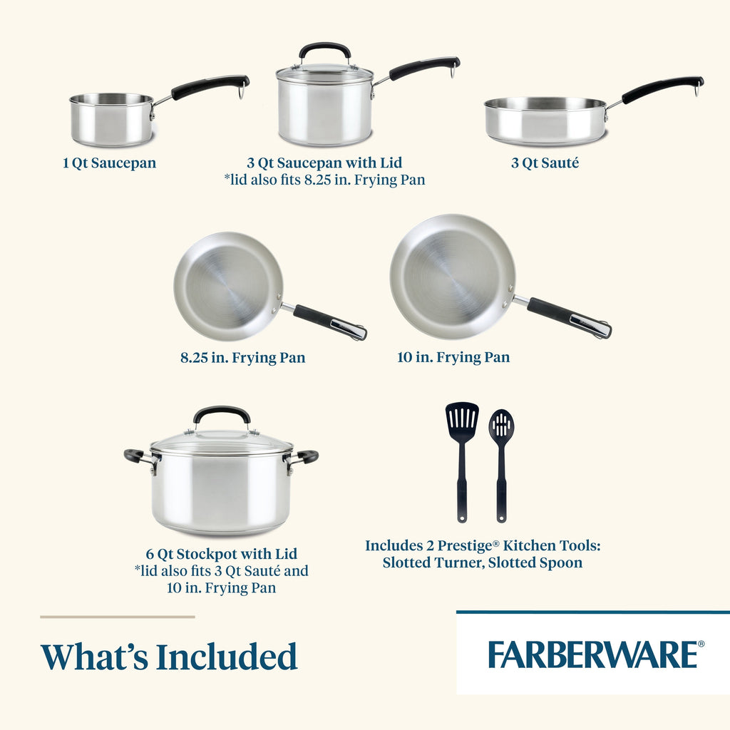 Ensemble de casseroles et poêles en acier inoxydable Farberware Brilliance, 10 pièces