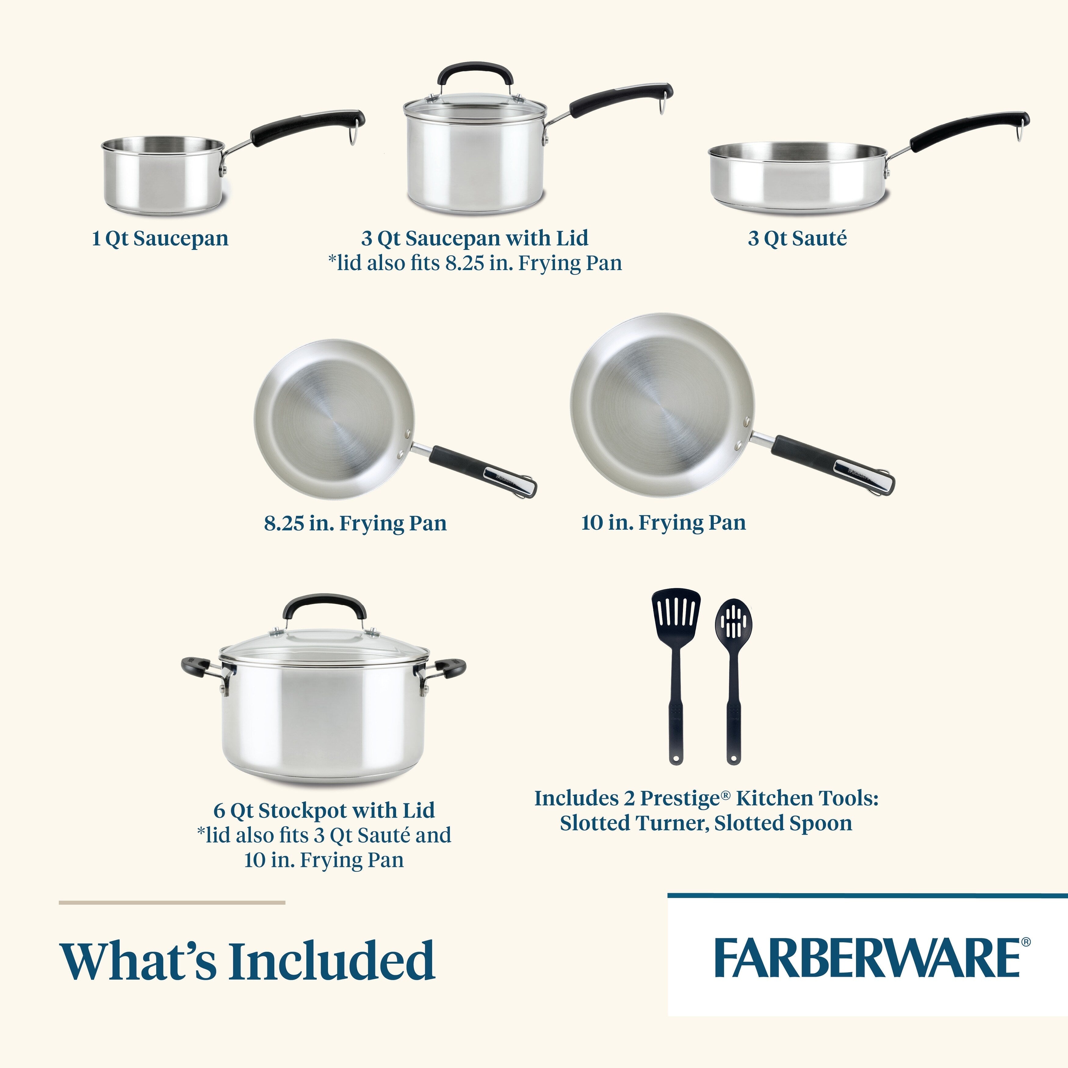 Ensemble de casseroles et poêles en acier inoxydable Farberware Brilliance, 10 pièces