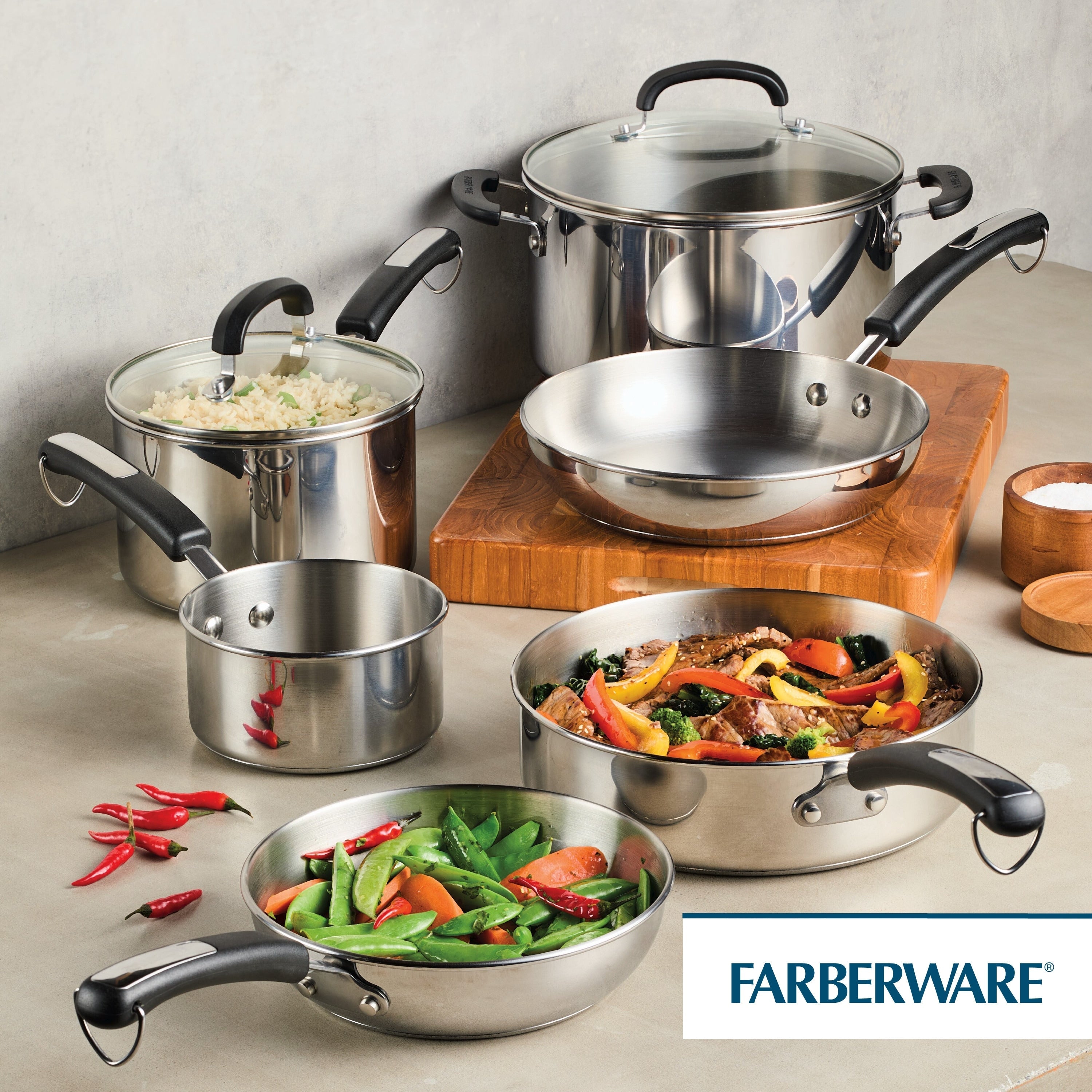 Ensemble de casseroles et poêles en acier inoxydable Farberware Brilliance, 10 pièces