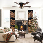 Ventilateur de plafond encastré à 5 pales en bois de 122 cm (48 pouces) de style rustique, à profil bas, noir, avec télécommande et kit d'éclairage.